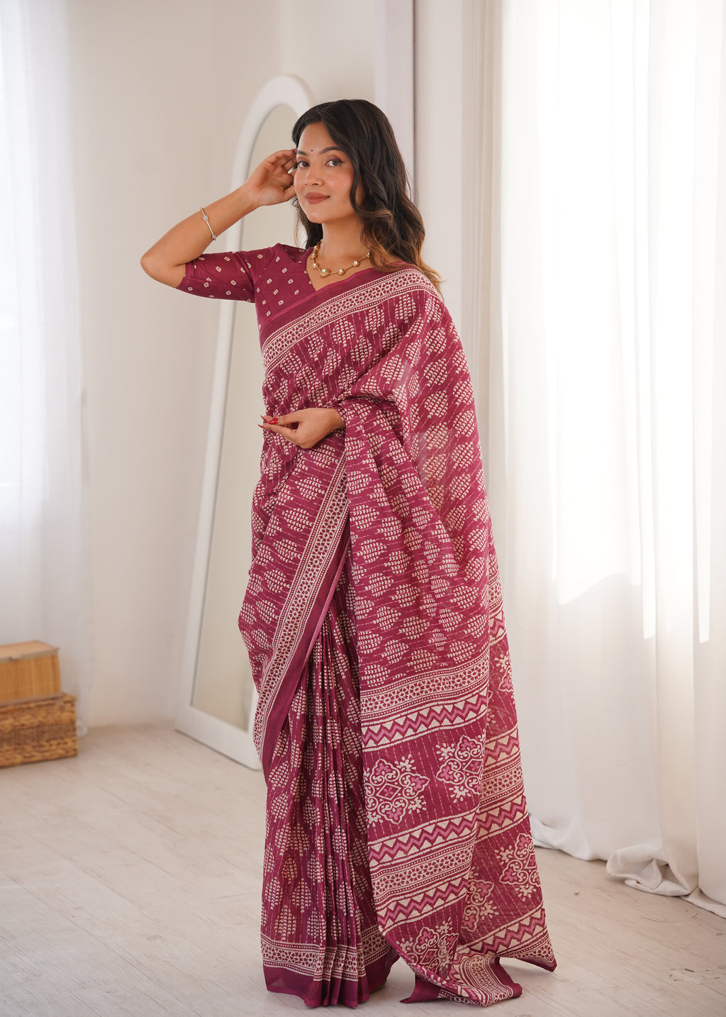 Designer Printed Pure Cotton Saree of Earth Blue