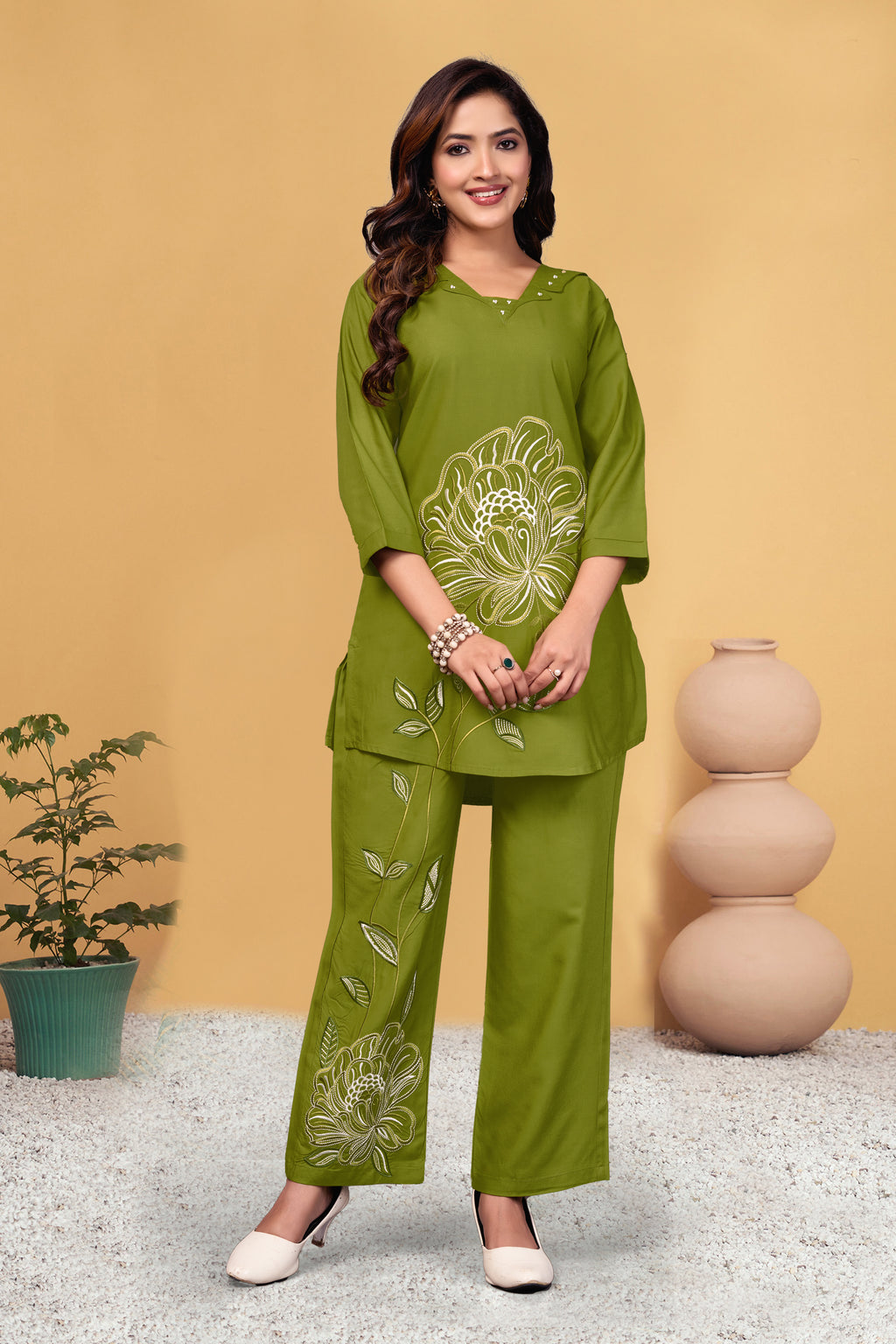 Premium Designer Embroidered Co-ord Set of Reyon Fabric