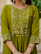 Elegant Straight Anarkali Kurta Set KADV-126- Mahendi Kalikar