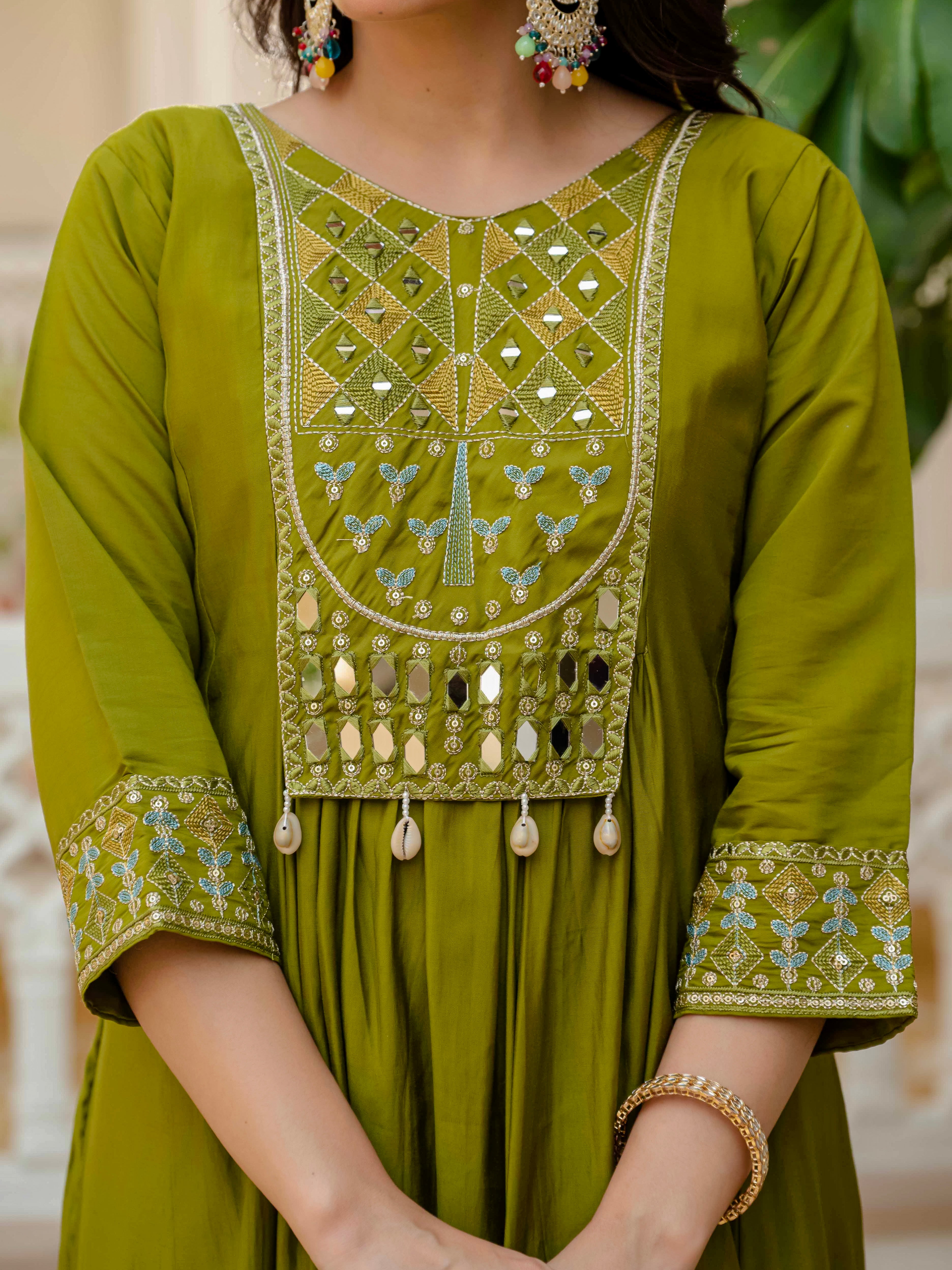 Elegant Straight Anarkali Kurta Set KADV-126- Mahendi