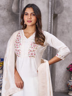 Elegant Straight Kurti Pant Dupatta Set of White