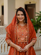 Elegant Straight Anarkali Kurta Set KADV-126- Orange Kalikar