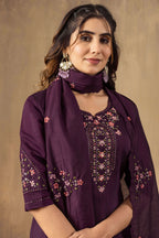 Elegant Straight Kurti Pant Dupatta Set KADV-106 - Wine Kalikar