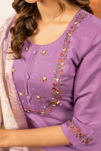 Elegant Straight Kurti Pant Dupatta Set- Lovender Kalikar