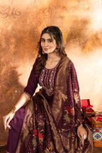 Elegant Straight Kurti Pant Dupatta Set KADV-103 - Wine Kalikar