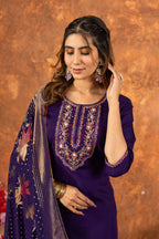 Elegant Straight Kurti Pant Dupatta Set KADV-103 - Purple Kalikar