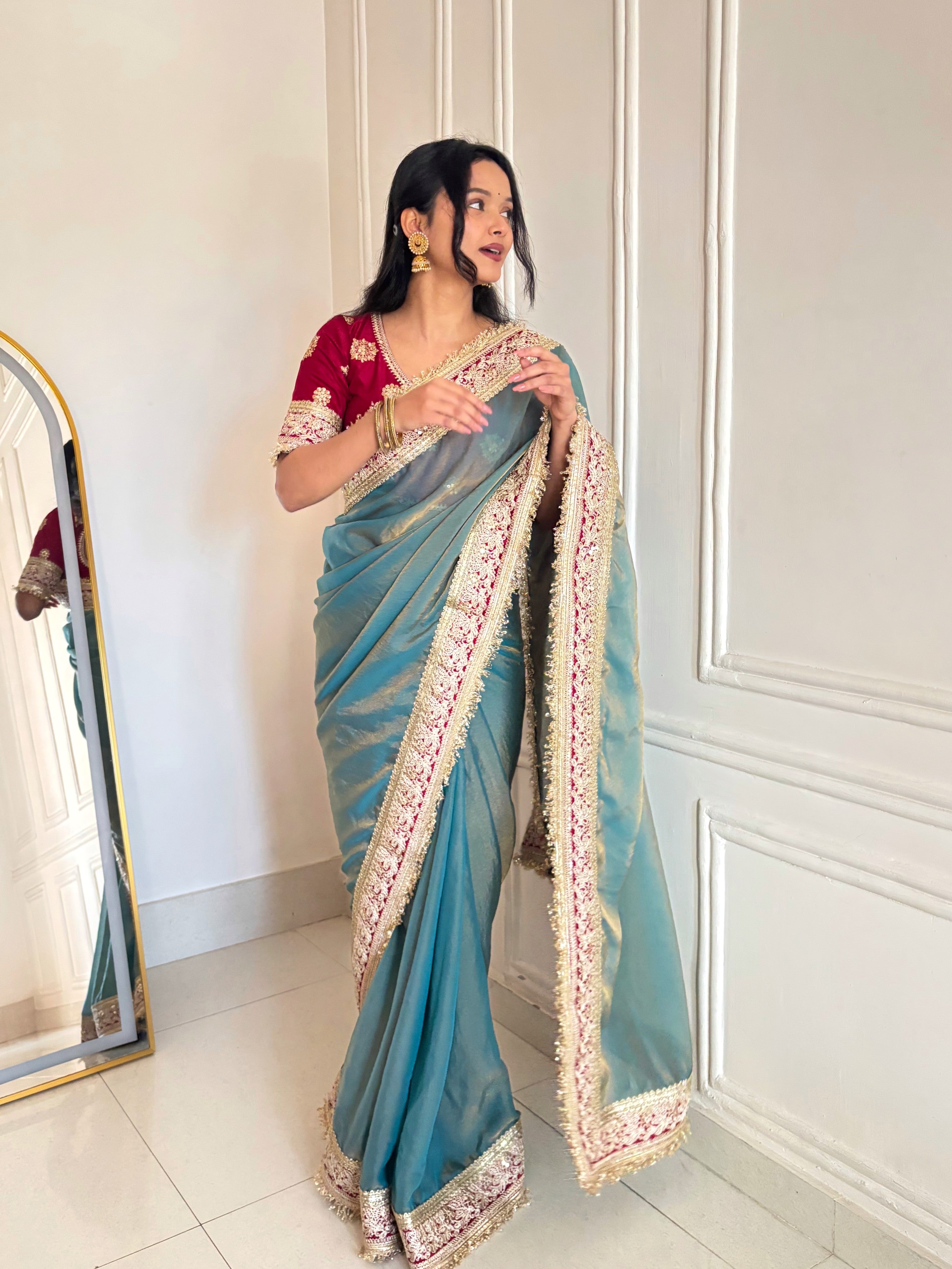 Kalikar Mocha Silk Embroidery work -Kajol Blue