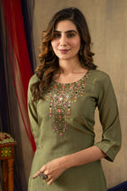 Elegant Straight Kurti Pant Dupatta Set KADV-109 - Green Kalikar
