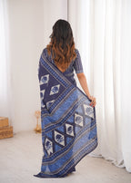 Designer Printed Pure Cotton Saree of Blue