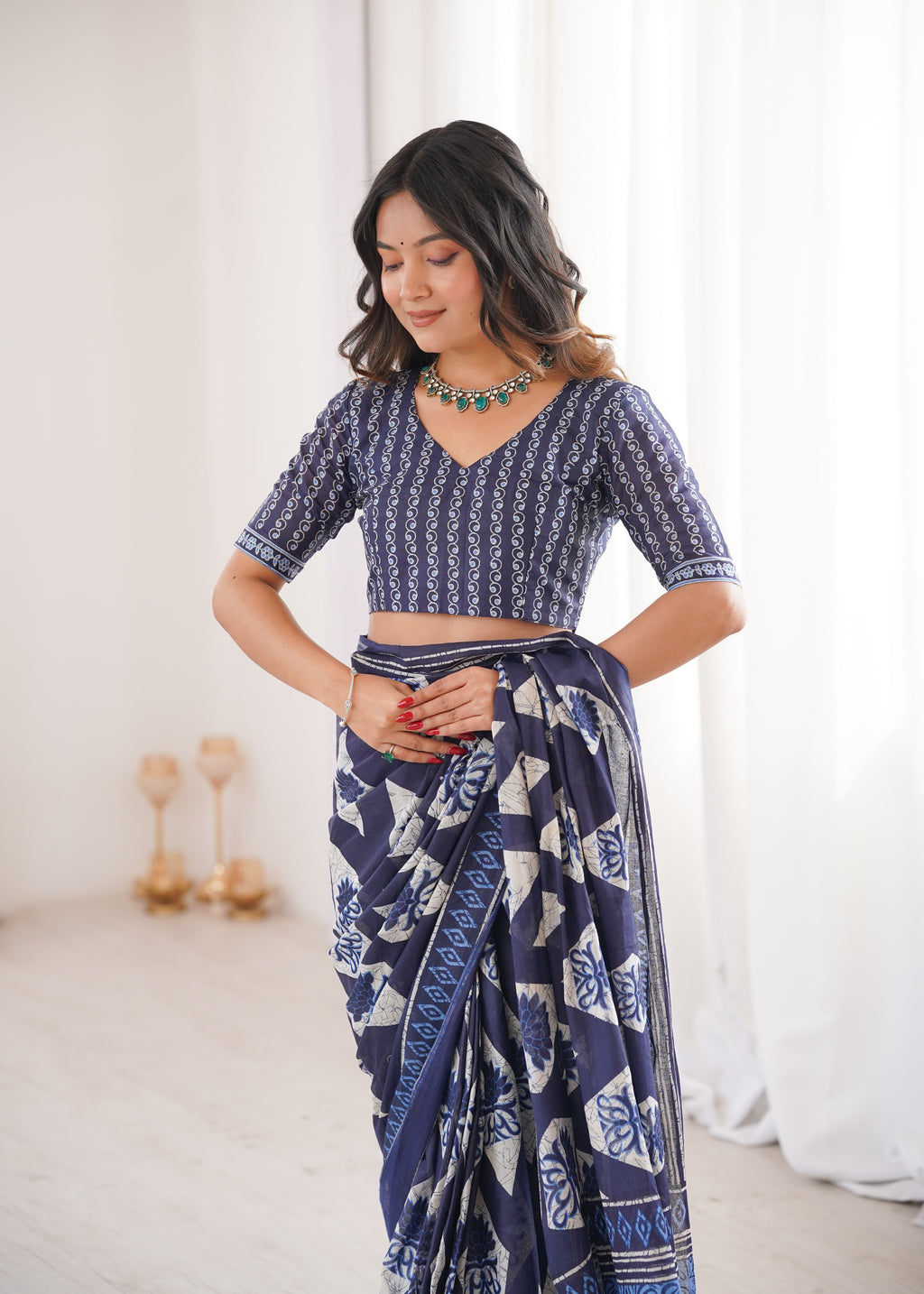 Designer Printed Pure Cotton Saree of Blue