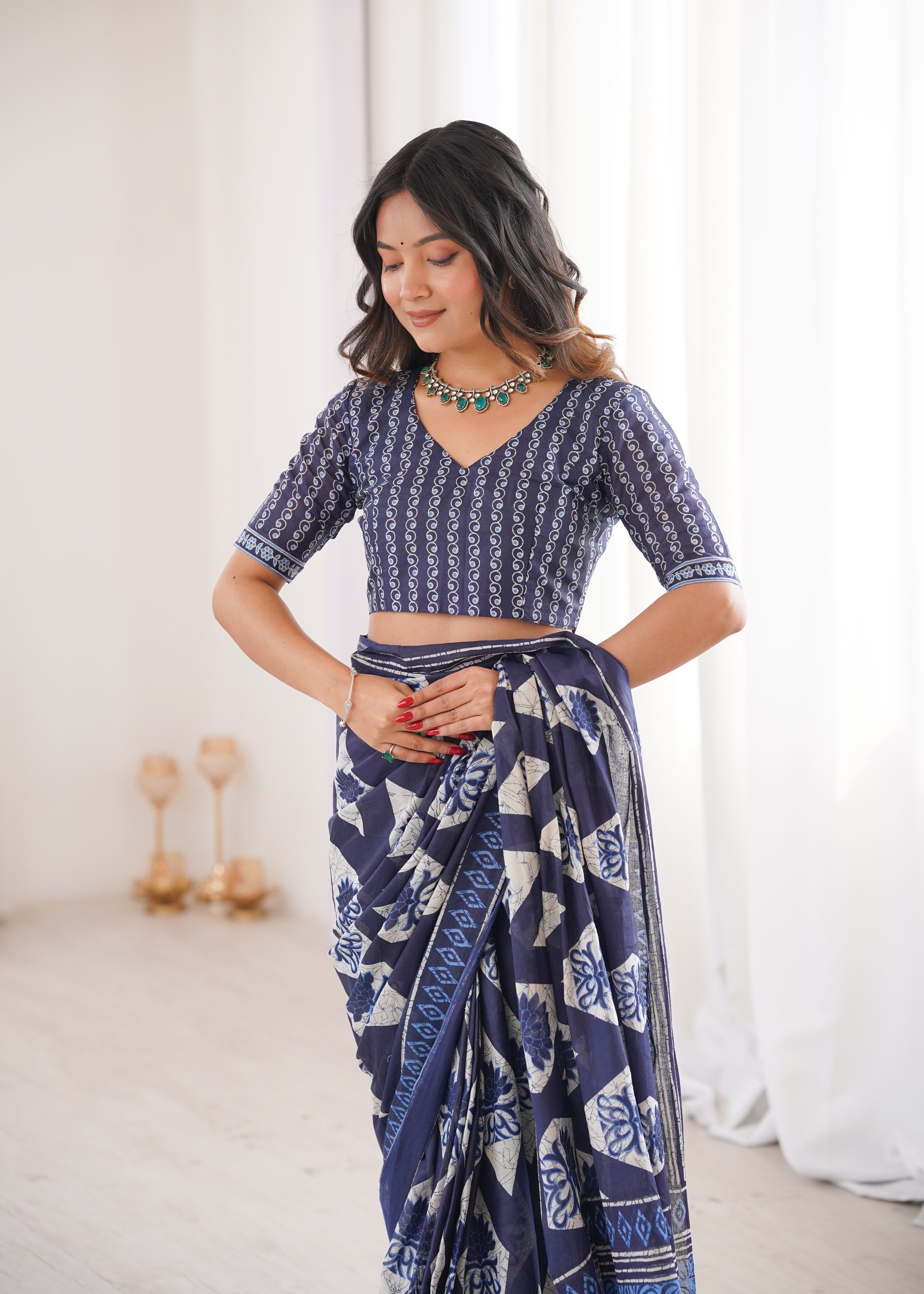 Designer Printed Pure Cotton Saree of Blue