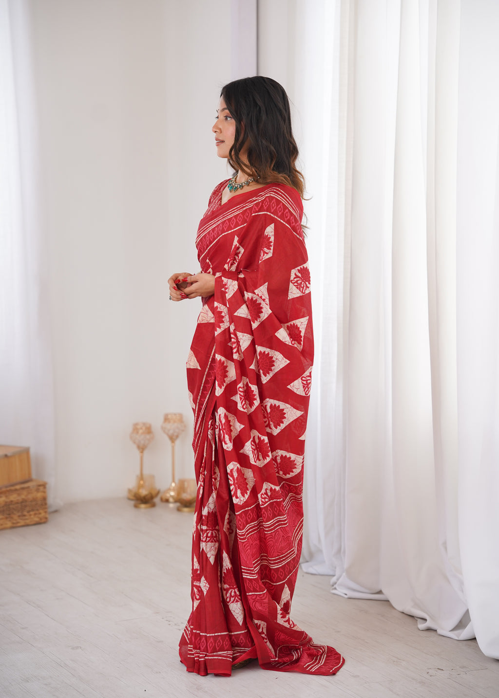 Designer Printed Pure Cotton Saree of Red