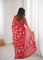 Designer Printed Pure Cotton Saree of Red