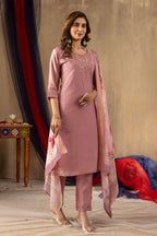 Elegant Straight Kurti Pant Dupatta Set KADV-109 - Onion Pink Kalikar