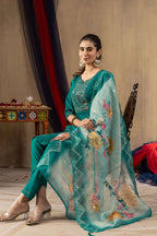 Elegant Straight Kurti Pant Dupatta Set KADV-108 - Rama Green Kalikar