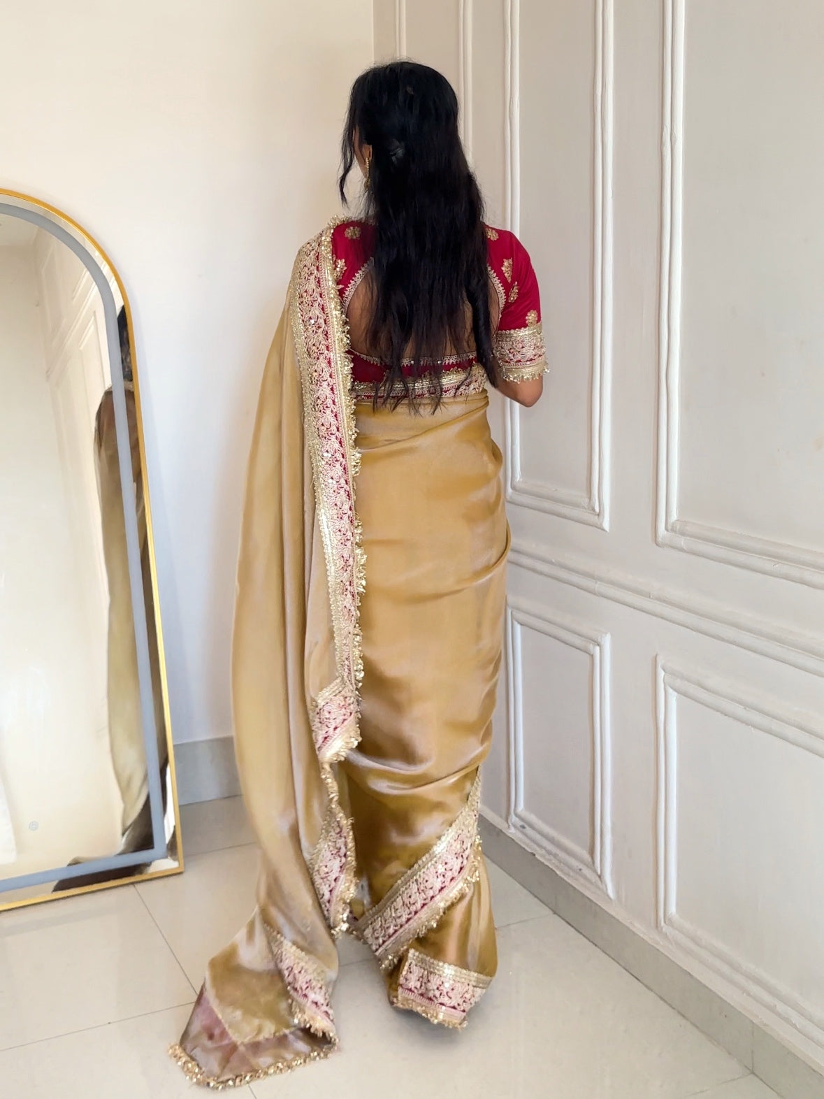 Kalikar Mocha Silk Embroidery work -Kajol Gold