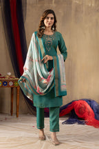 Elegant Straight Kurti Pant Dupatta Set KADV-109 - Rama Green Kalikar