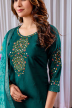 Elegant Straight Kurti Pant Dupatta Set KADV-111 -Green Kalikar