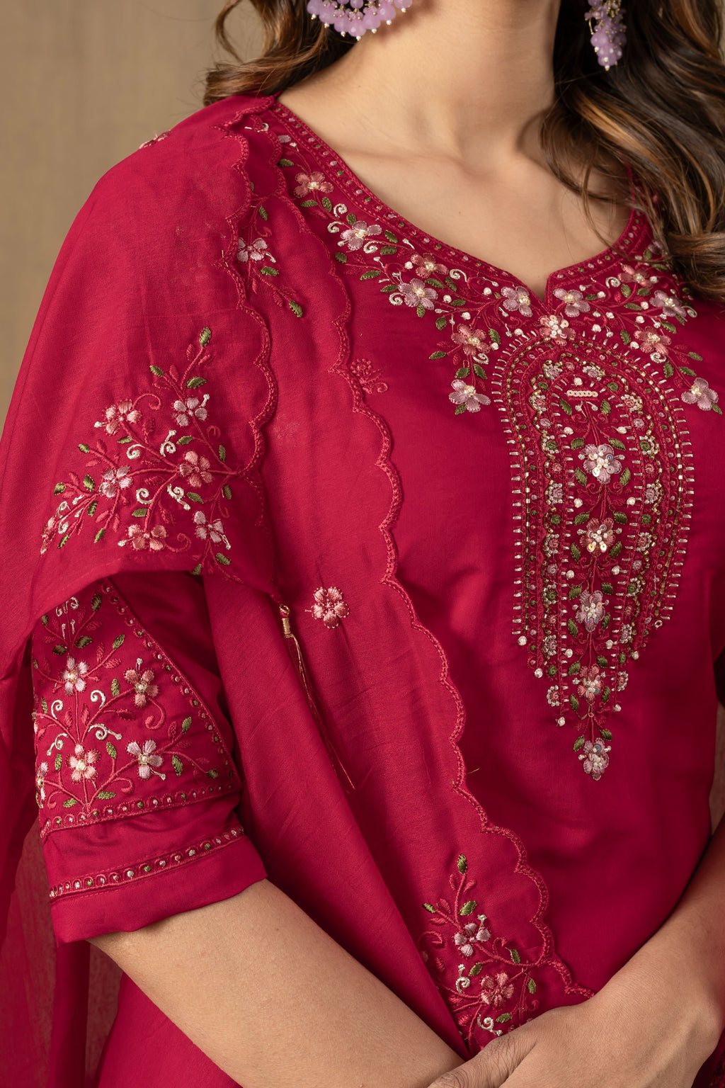 Elegant Straight Kurti Pant Dupatta Set of Pink