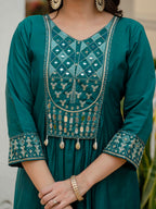 Elegant Straight Kurti Pant Dupatta Set of Teal