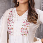 Elegant Straight Kurti Pant Dupatta Set of White