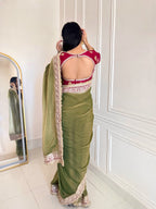 Kalikar Mocha Silk Embroidery work -Kajol Green