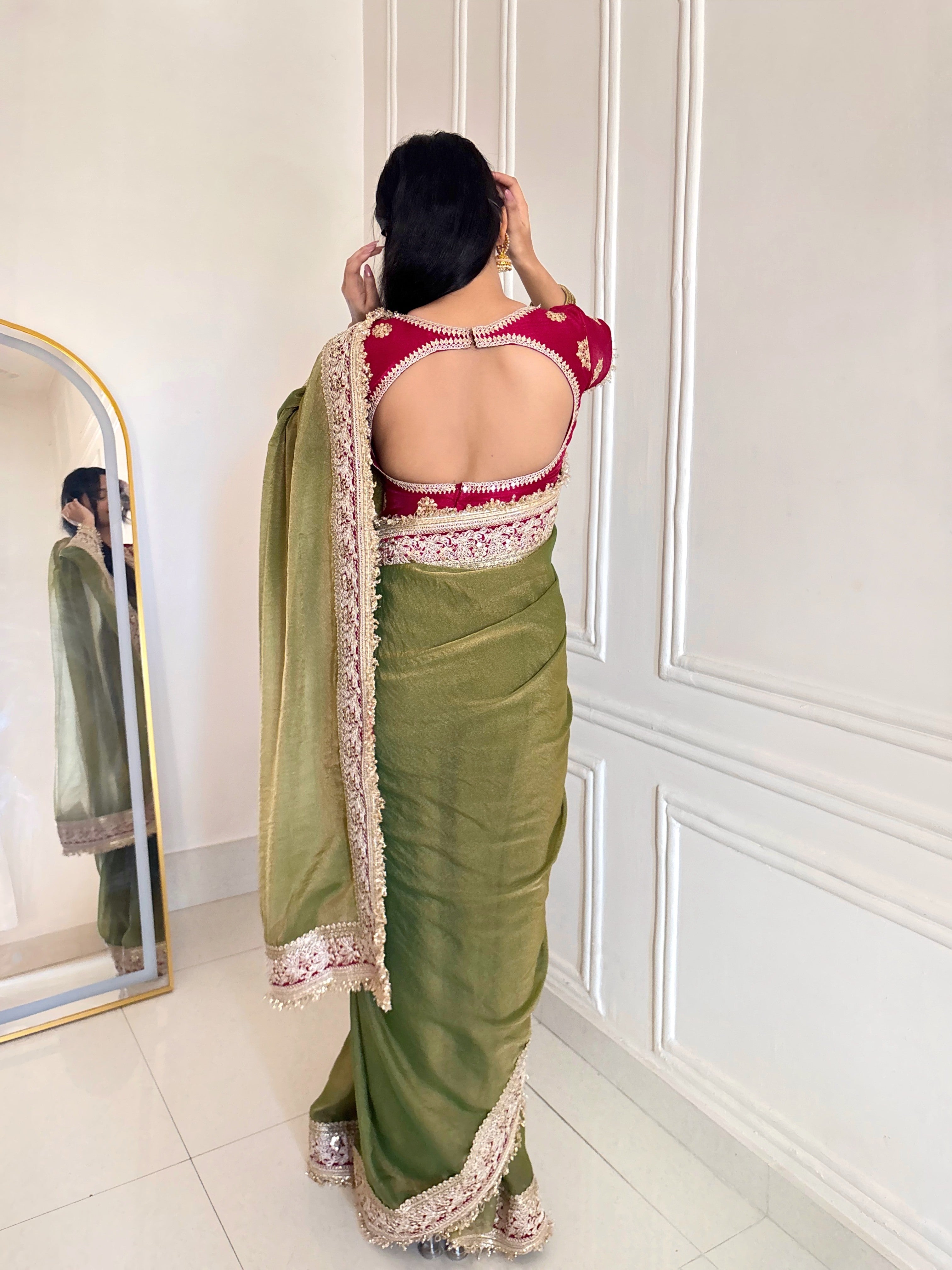Kalikar Mocha Silk Embroidery work -Kajol Green