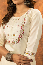 Elegant Straight Kurti Pant Dupatta Set-Off White Kalikar