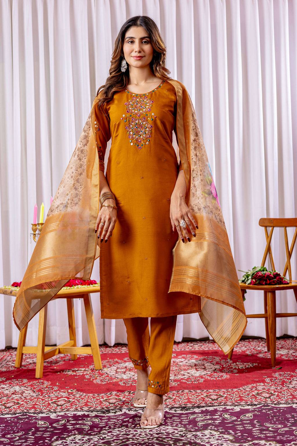 Elegant Straight Kurti Pant Dupatta Set KADV-111 -Mustard Kalikar