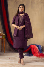 Elegant Straight Kurti Pant Dupatta Set KADV-106 - Wine Kalikar