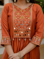 Elegant Straight Anarkali Kurta Set KADV-126- Orange Kalikar