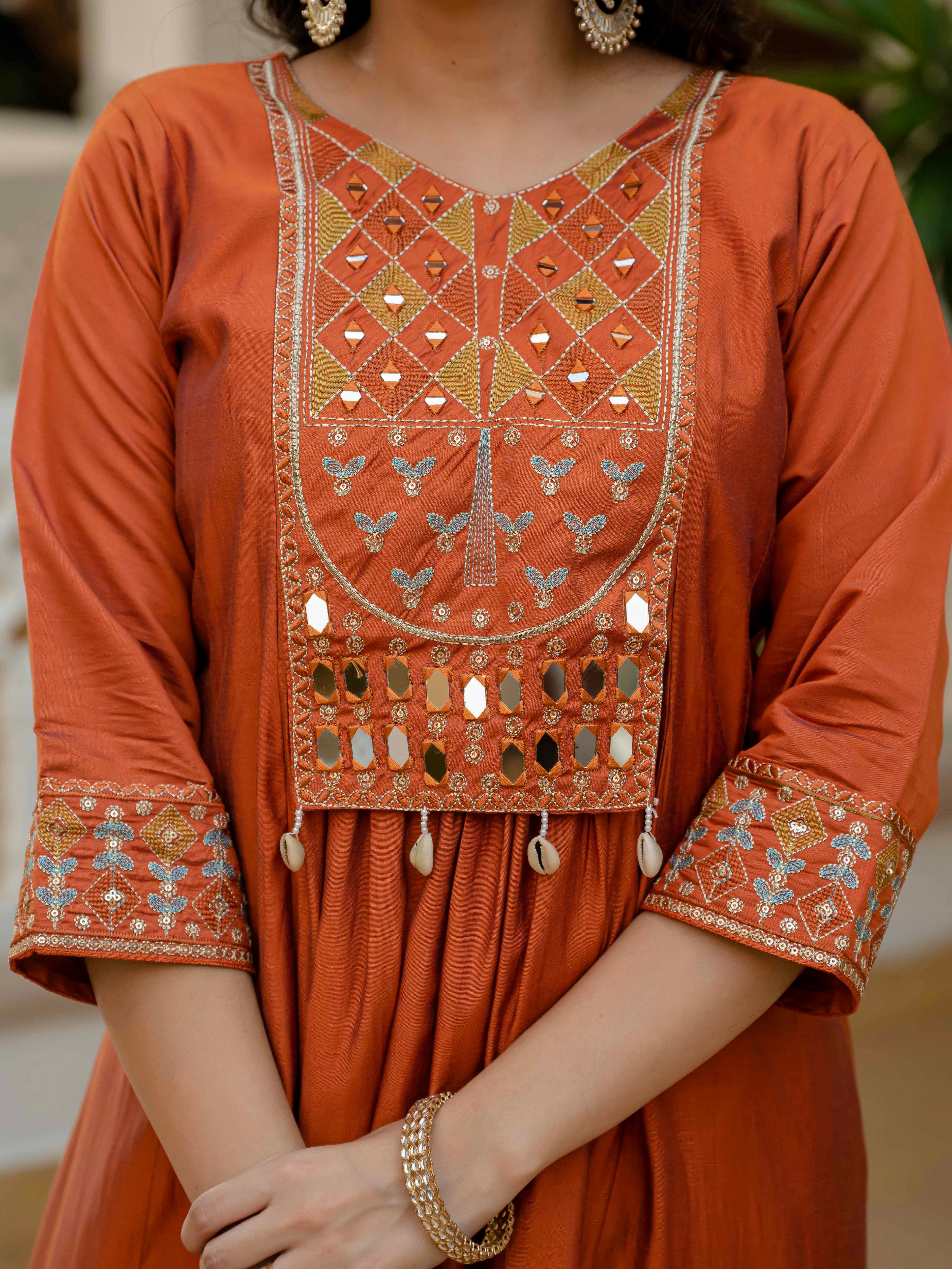 Elegant Straight Anarkali Kurta Set KADV-126- Orange