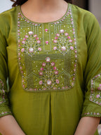 Elegant Straight Kurti Pant Dupatta Set of Green