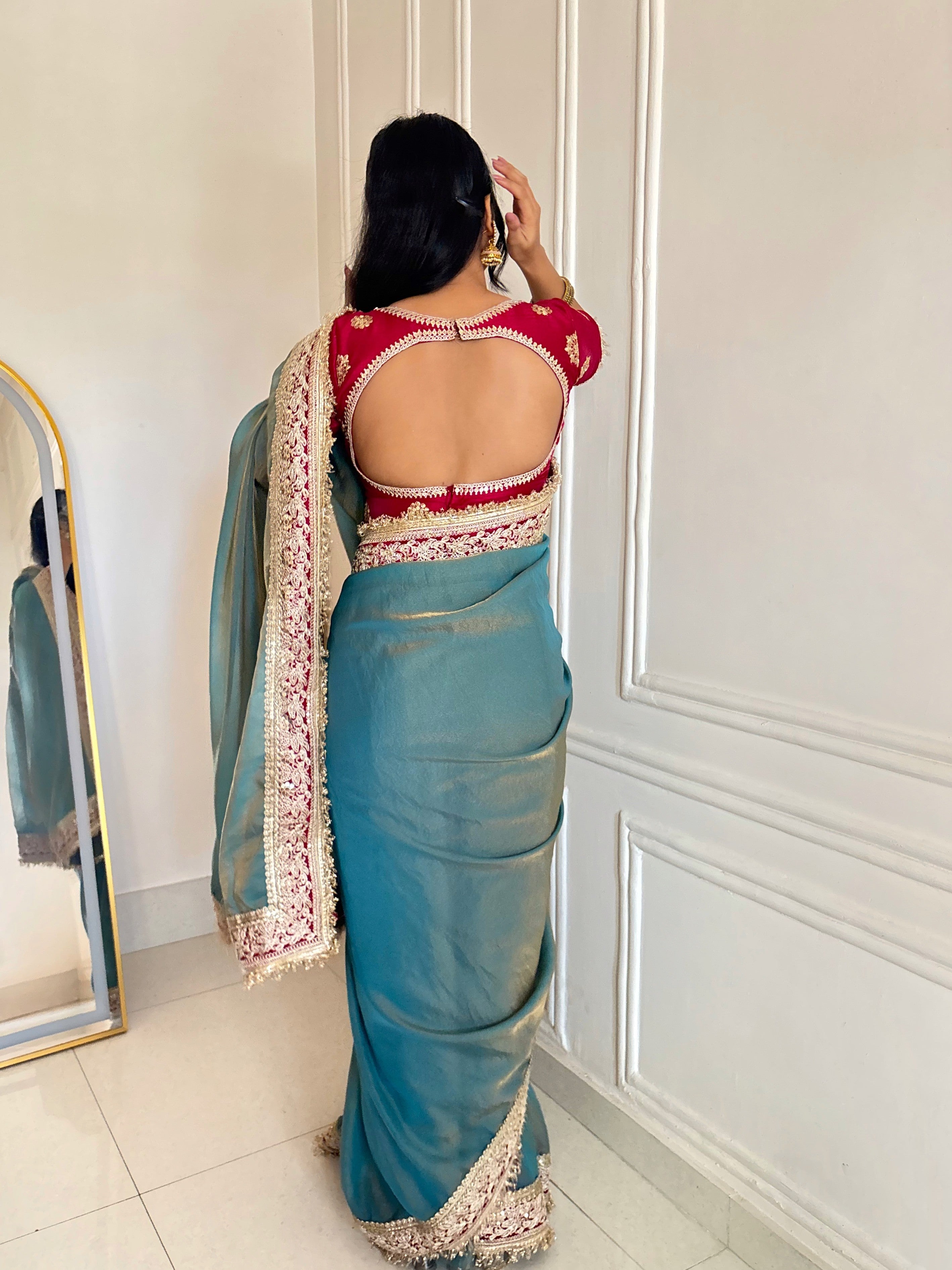 Kalikar Mocha Silk Embroidery work -Kajol Blue