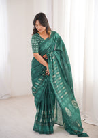 Designer Printed Pure Cotton Saree of Green