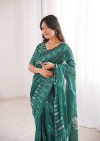 Designer Printed Pure Cotton Saree of Green