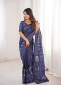 Designer Printed Pure Cotton Saree of Blue