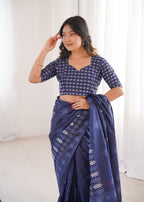 Designer Printed Pure Cotton Saree of Blue