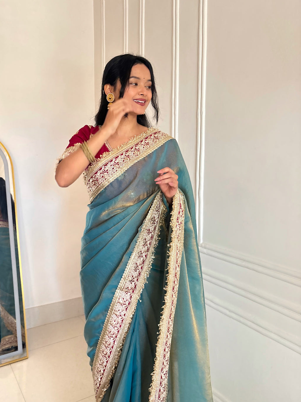 Kalikar Mocha Silk Embroidery work -Kajol Blue