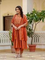 Elegant Straight Anarkali Kurta Set KADV-126- Orange Kalikar