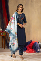 Elegant Straight Kurti Pant Dupatta Set KADV-105 - Clay Kalikar