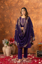 Elegant Straight Kurti Pant Dupatta Set KADV-103 - Purple Kalikar