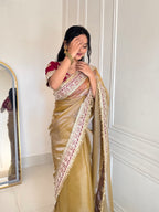 Kalikar Mocha Silk Embroidery work -Kajol Gold