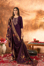 Elegant Straight Kurti Pant Dupatta Set KADV-103 - Wine Kalikar