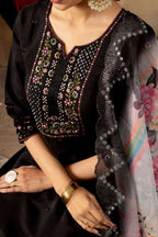 Elegant Straight Kurti Pant Dupatta Set KADV-108 - Black Kalikar