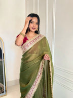 Kalikar Mocha Silk Embroidery work -Kajol Green