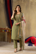 Elegant Straight Kurti Pant Dupatta Set KADV-109 - Green Kalikar