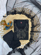 Elegant Straight Kurti Pant Dupatta Set of Black