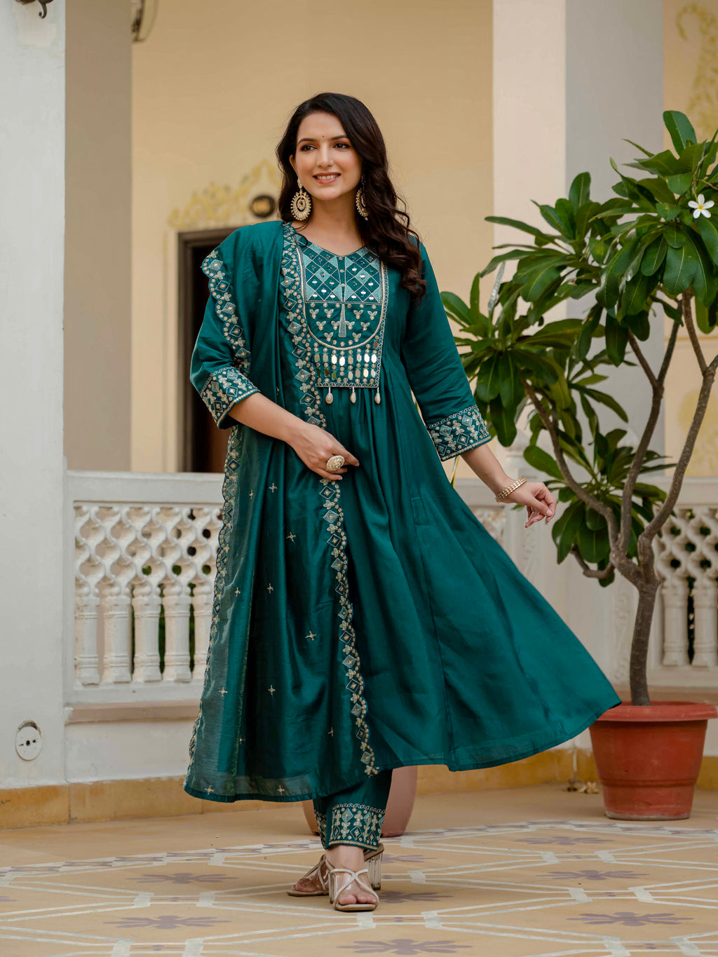 Elegant Straight Anarkali Kurta Set KADV-126- Teal