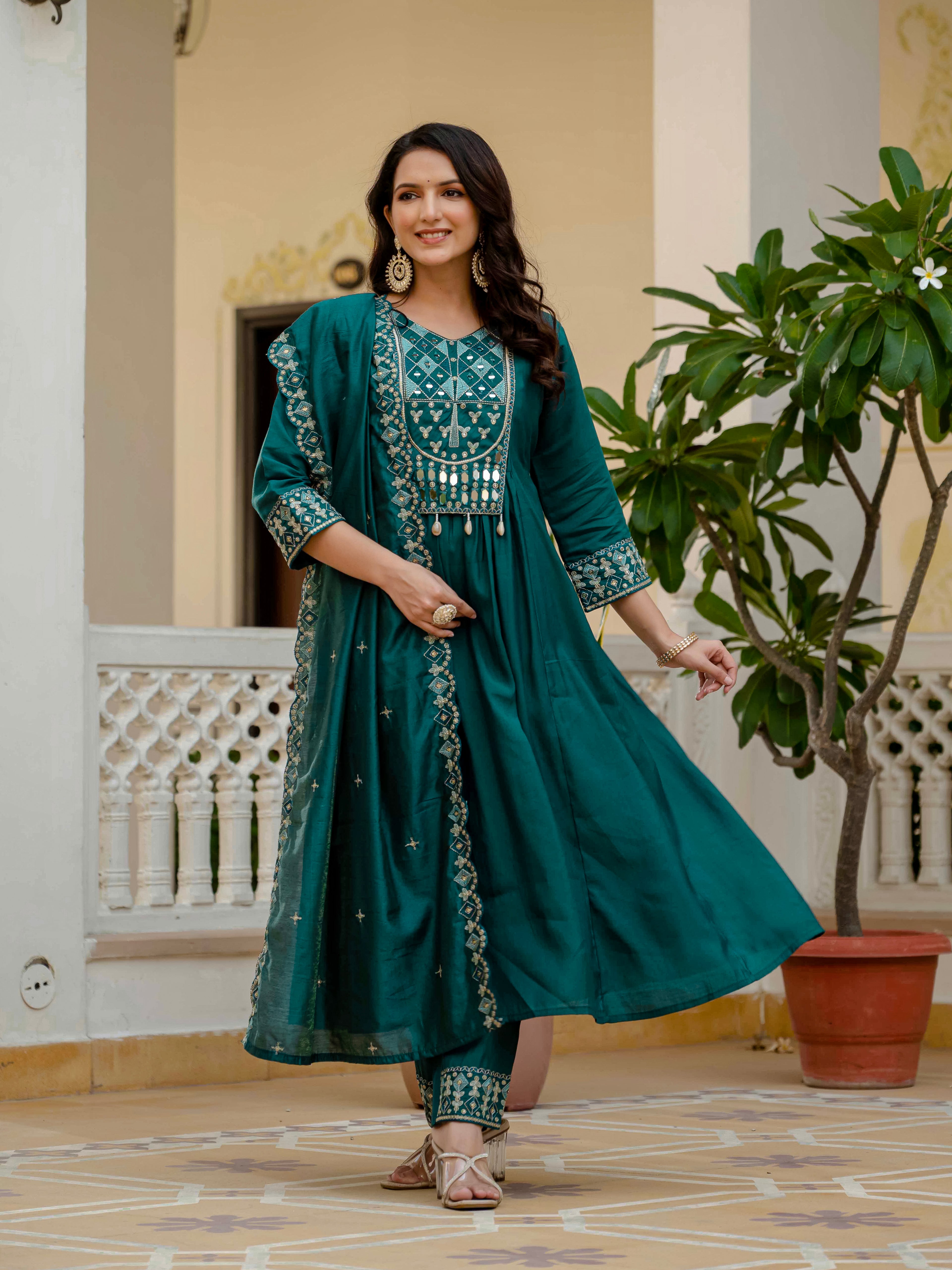 Elegant Straight Anarkali Kurta Set KADV-126- Teal